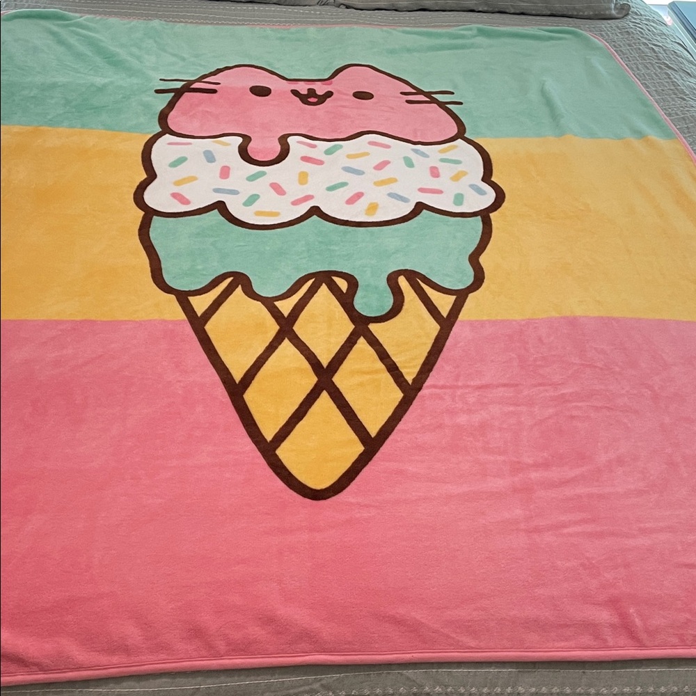 S-O-L-D. 
Ice Cream Cone Design Fleece Throw Blanket - Pink, Yellow, Green